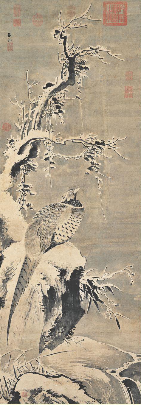 《寒雪山鸡图轴》美术画作介绍