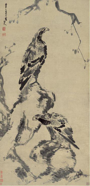 《古木双鹰图》美术画作介绍