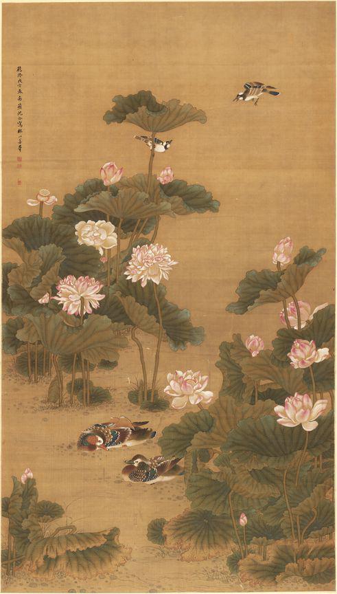 《荷塘鸳鸯图》美术画作介绍